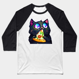 Black cat eating pizza Baseball T-Shirt